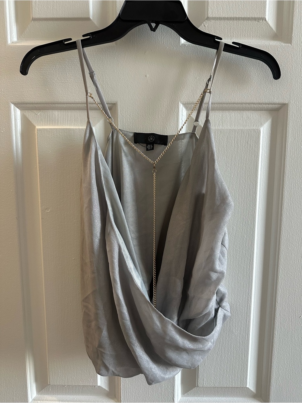 Missguided Silver Draped Cowl Neck Satin Cami with Chain Detail